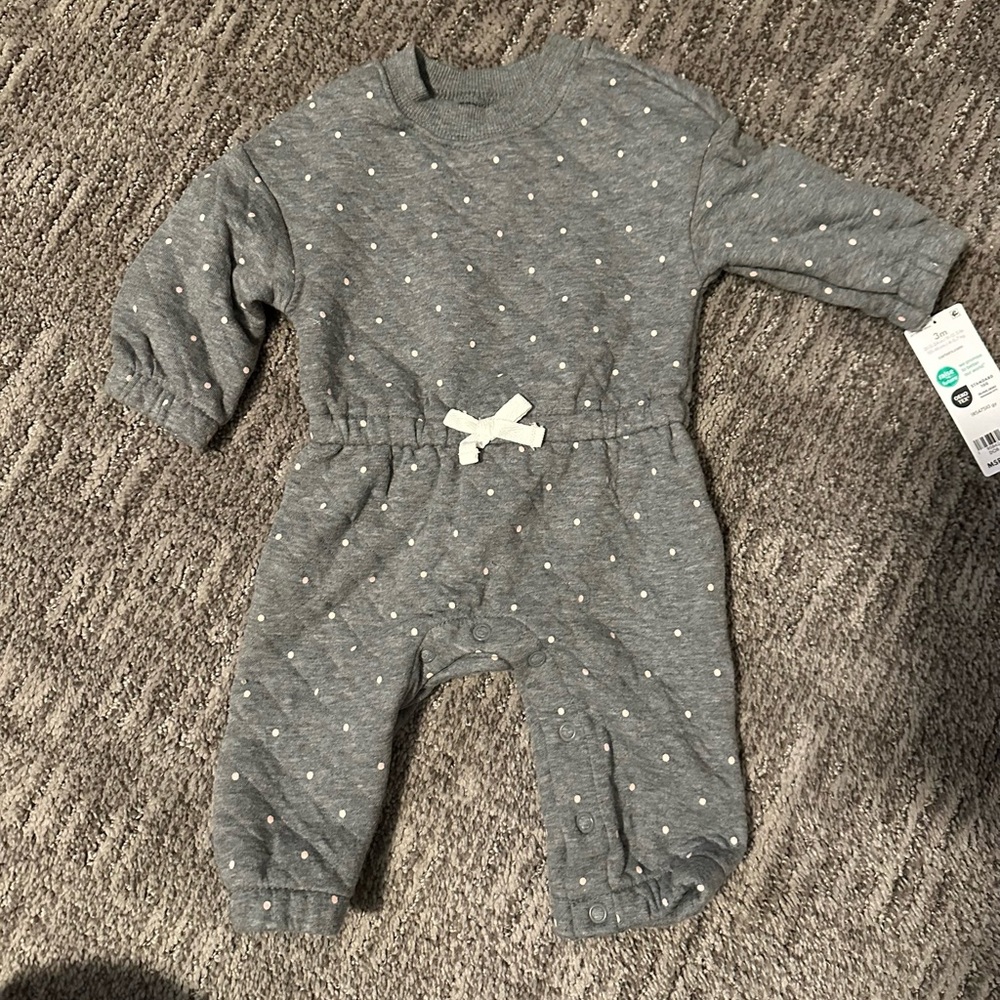 Carter's Gray and White Polka Dot Footie